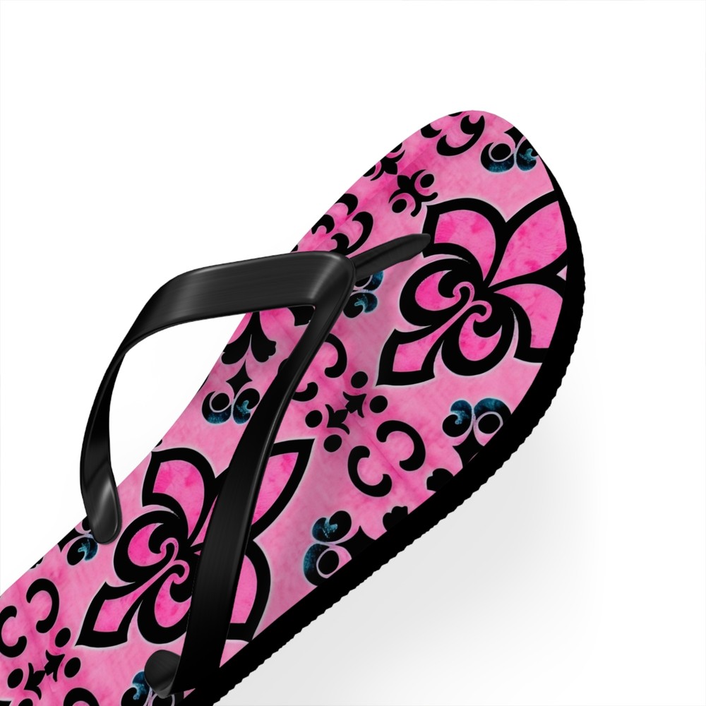 Pink & Black Pattern Flip Flops