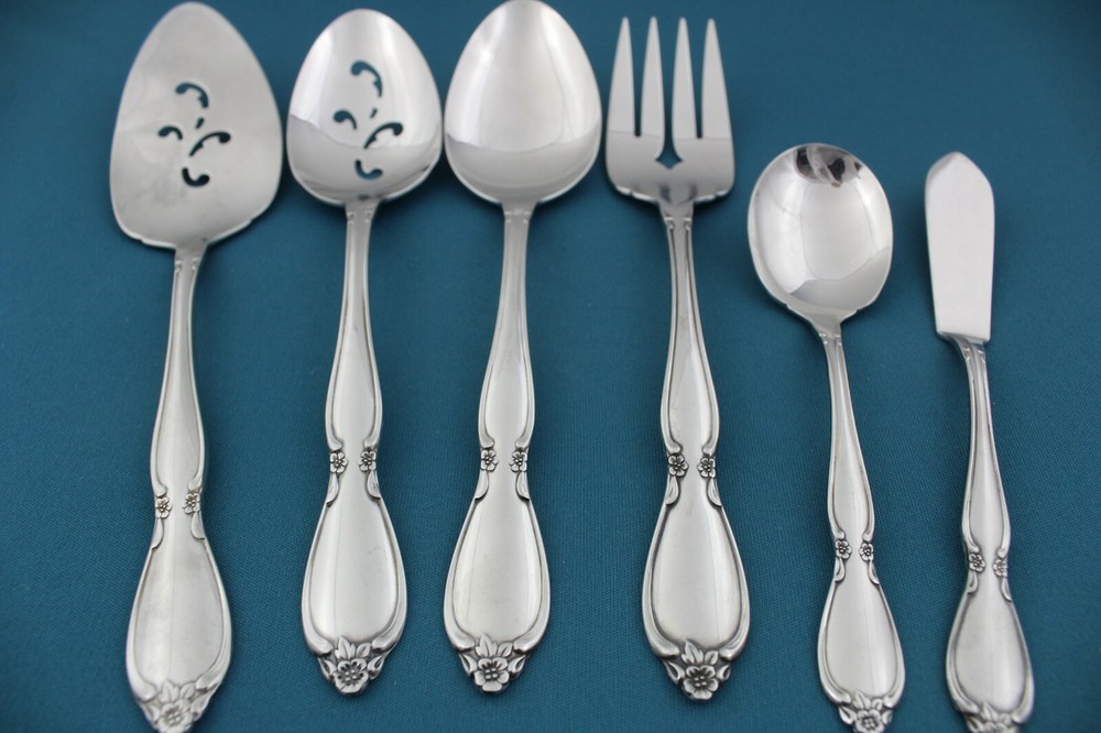 Butter Oneida Community CHATELAINE Serving (6p Set) Tablespoon Pierced Fork Pie
