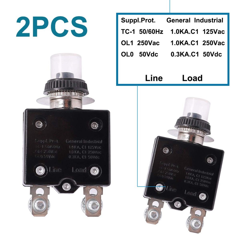 mxuteuk 2Pcs 20Amp Circuit Breakers Push Button Manual Reset 125/250V AC 20A