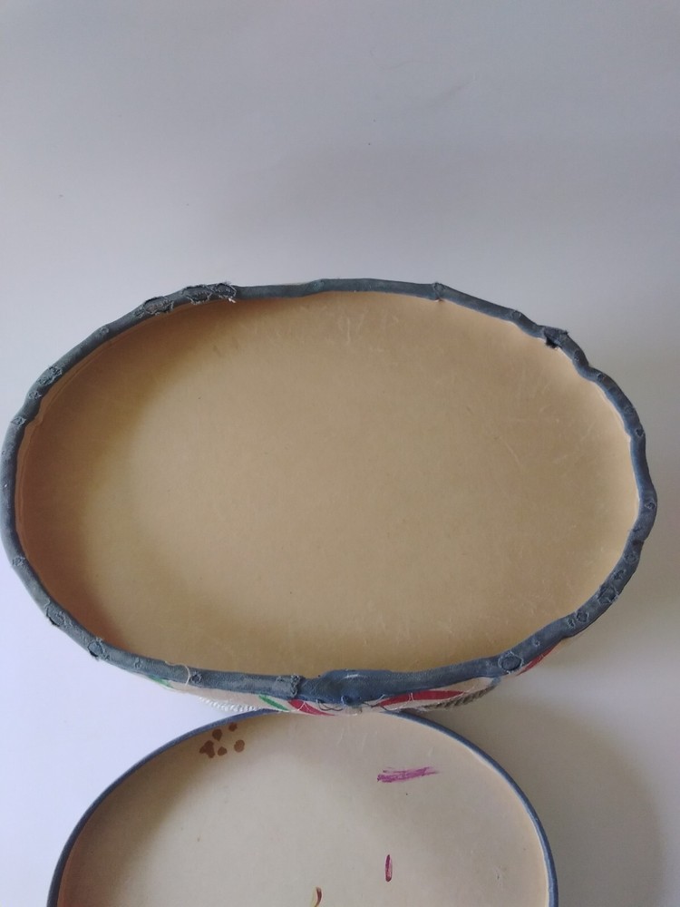Vintage Sewing Basket Fabric Covered With Handles