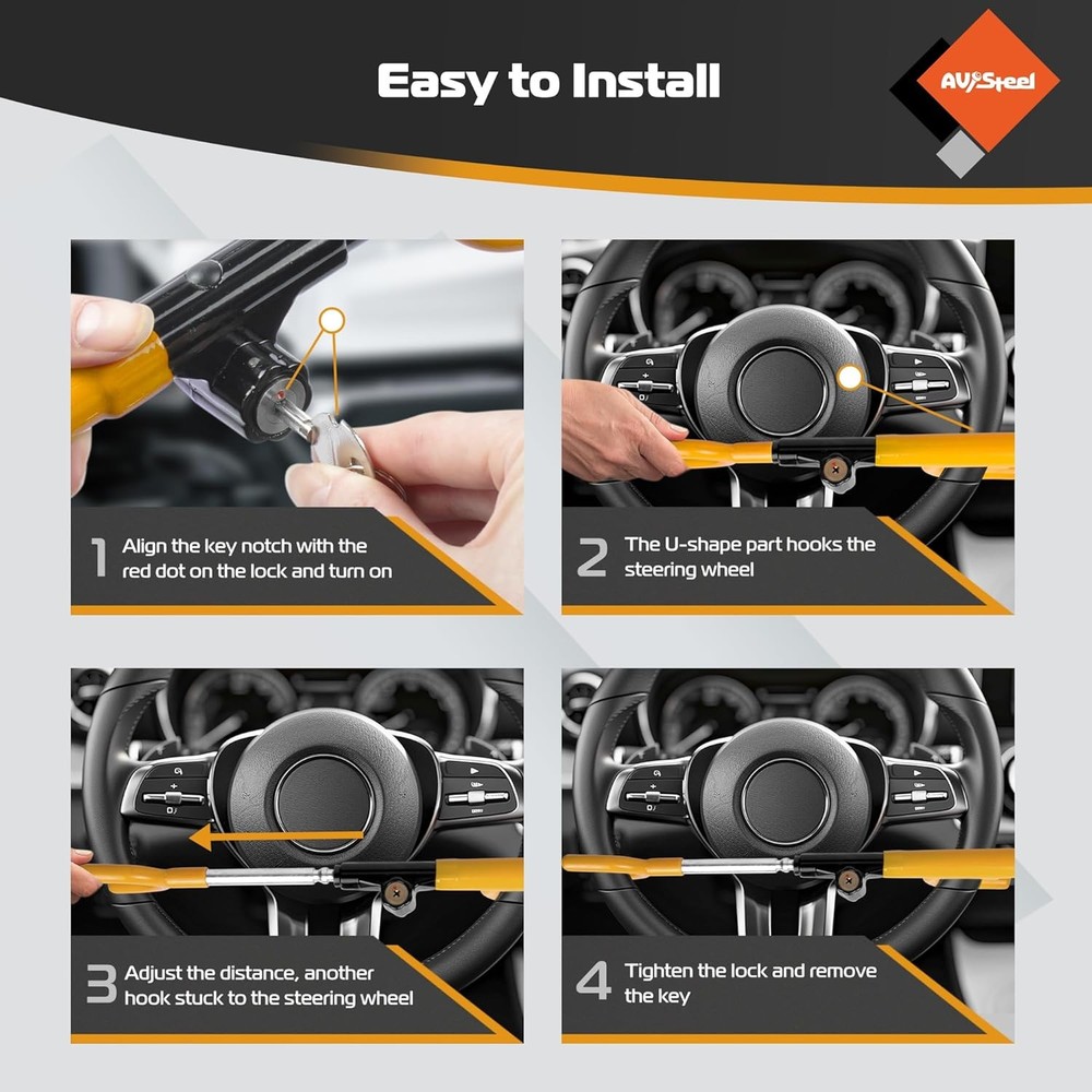 Steering Wheel Lock Anti-Theft Car Device, Universal for Yellow