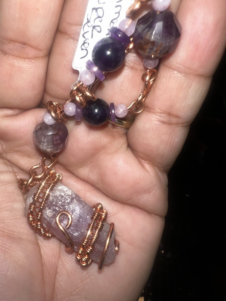 🔮 Copper  Wrapped Raw Amethyst Pendulum Super 7 Amethyst Chain Divination Tool