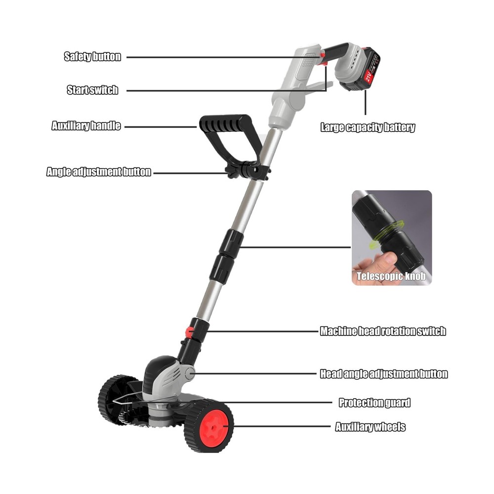 Electric Weed Wacker Cordless Eater Battery Powered Eater Lightweight Edger P...