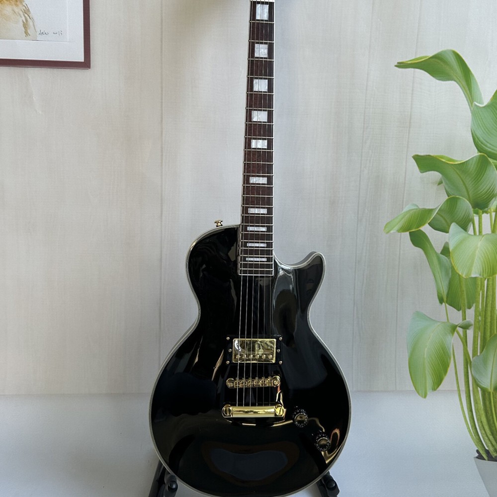 Modern Black Solid Body Electric Guitar with H Pickups Fixed Bridge 6 String