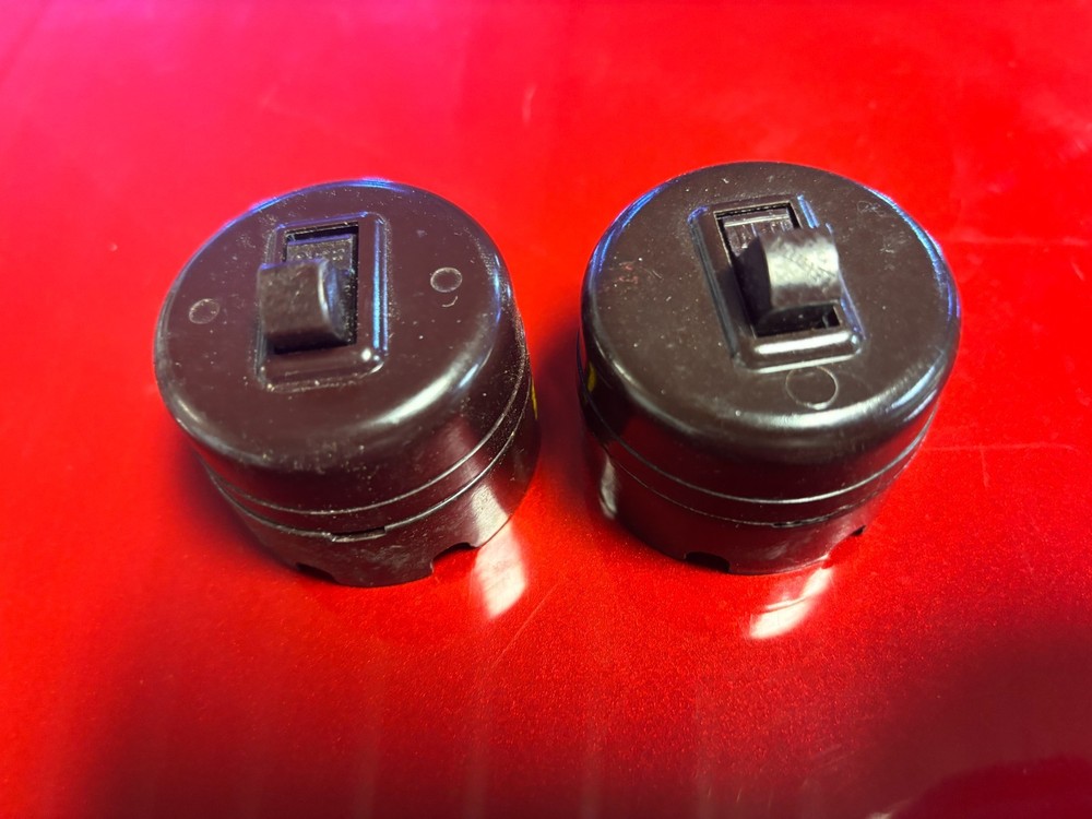 2 NOS Vintage Leviton Brown Bakelite Round - Single-Pole Switch