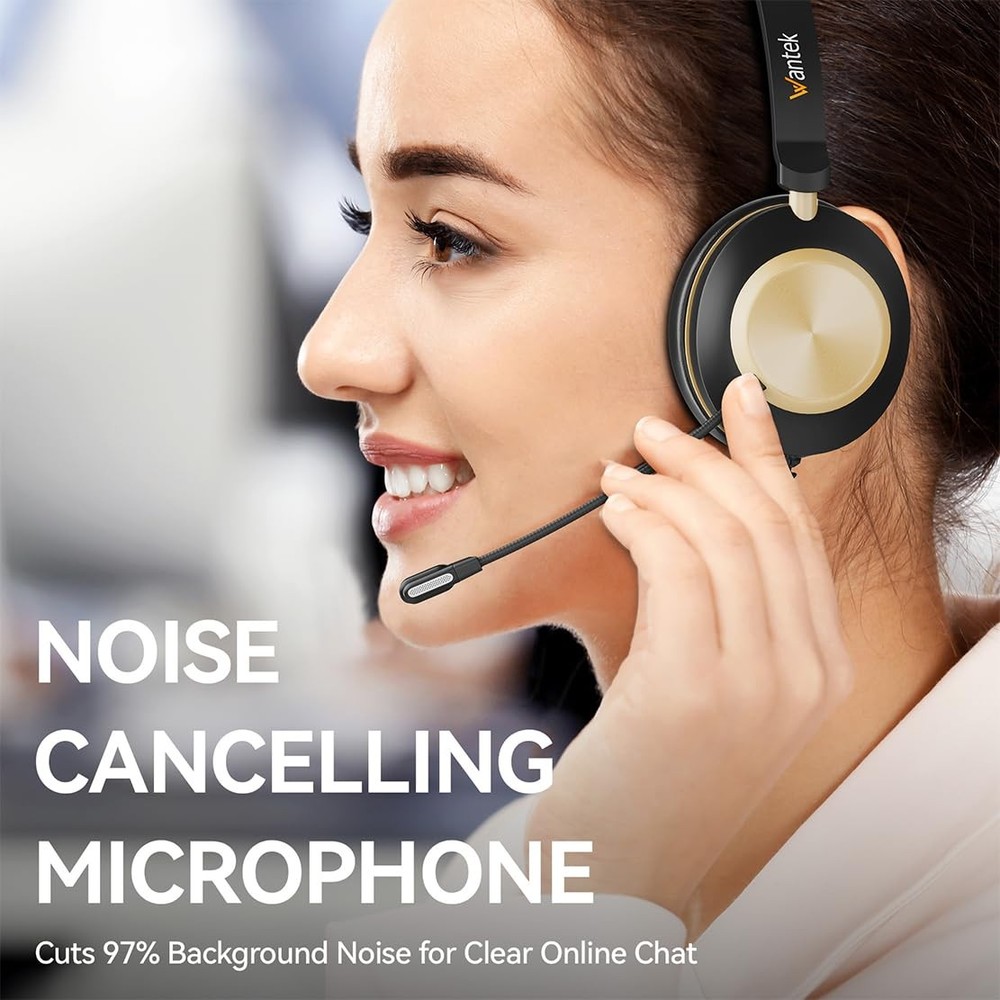 USB Computer Headset with Clear Chat Microphone Lightweight On Ear Wired Head