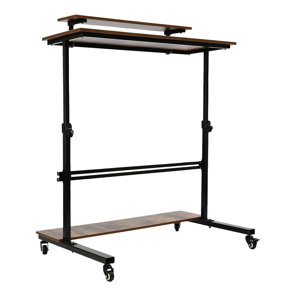 Rolling Laptop Desk Adjustable Height Computer Table Stand up Office Workstation