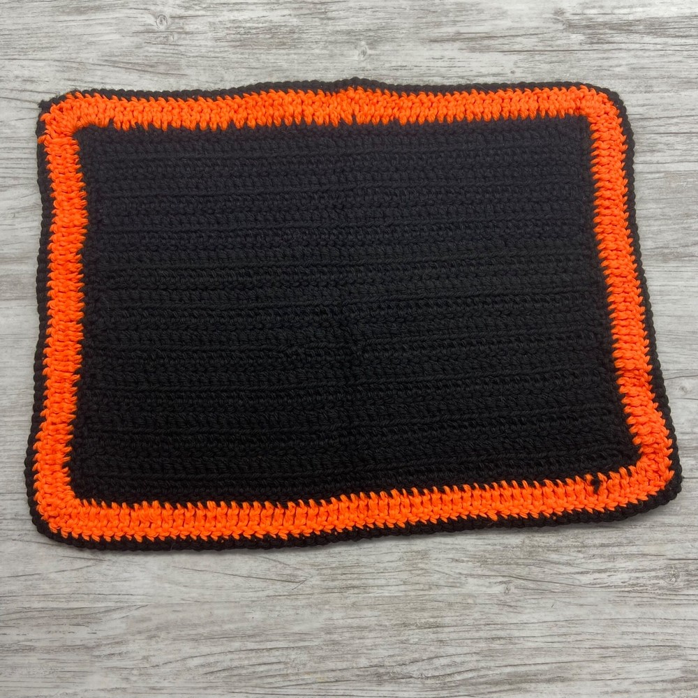 Black Orange Knit Rectangular Placemat Table Topper Doily Runner 13” x 17”