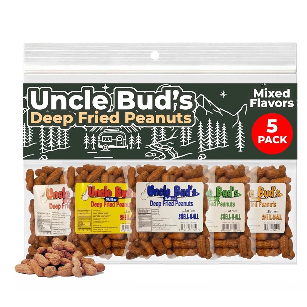 Uncle Buds Deep Fried Peanuts In Shell 5 Pack, Peanuts Individual Packs Salte...