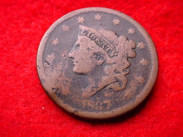 1837 CORONET HEAD LARGE CENT  COPPER COIN!   #T-86