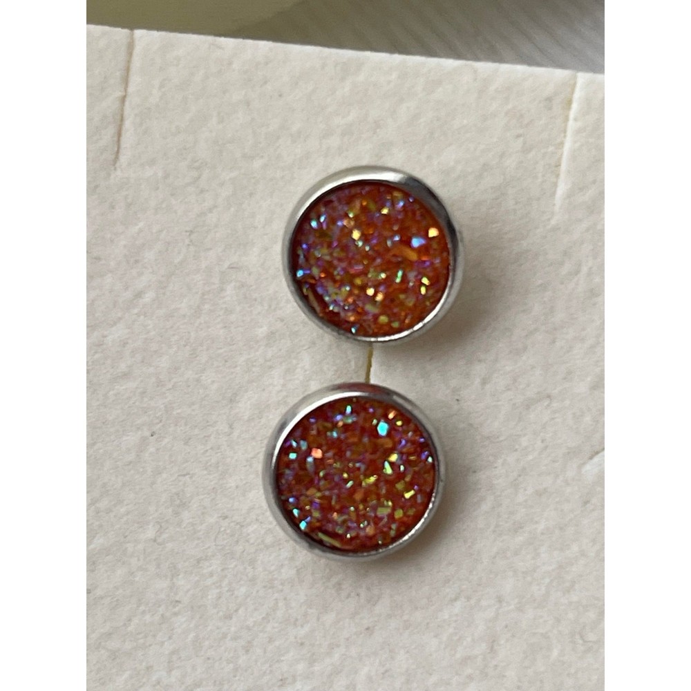 Glittery Studs 5 Pairs Round Earrings Multicolor