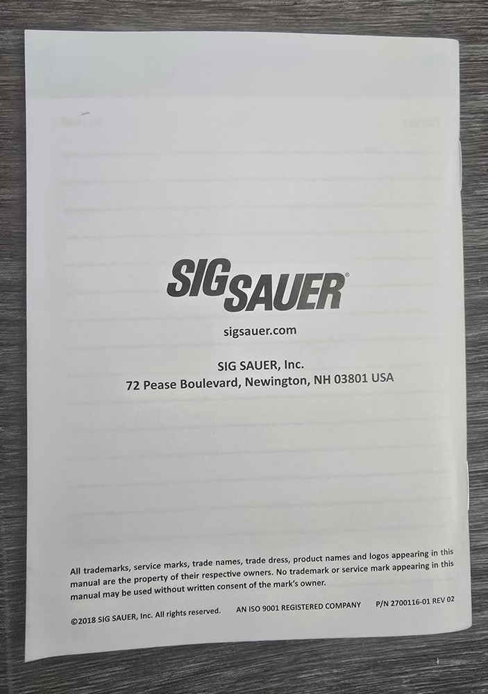 Sig Sauer P365 Operator's Manual / User Manual