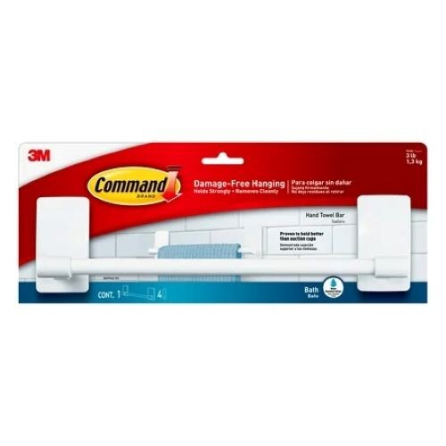 Command Bath Plastic Hand Towel Bar White 1 Hand Towel Rack 4 Strips