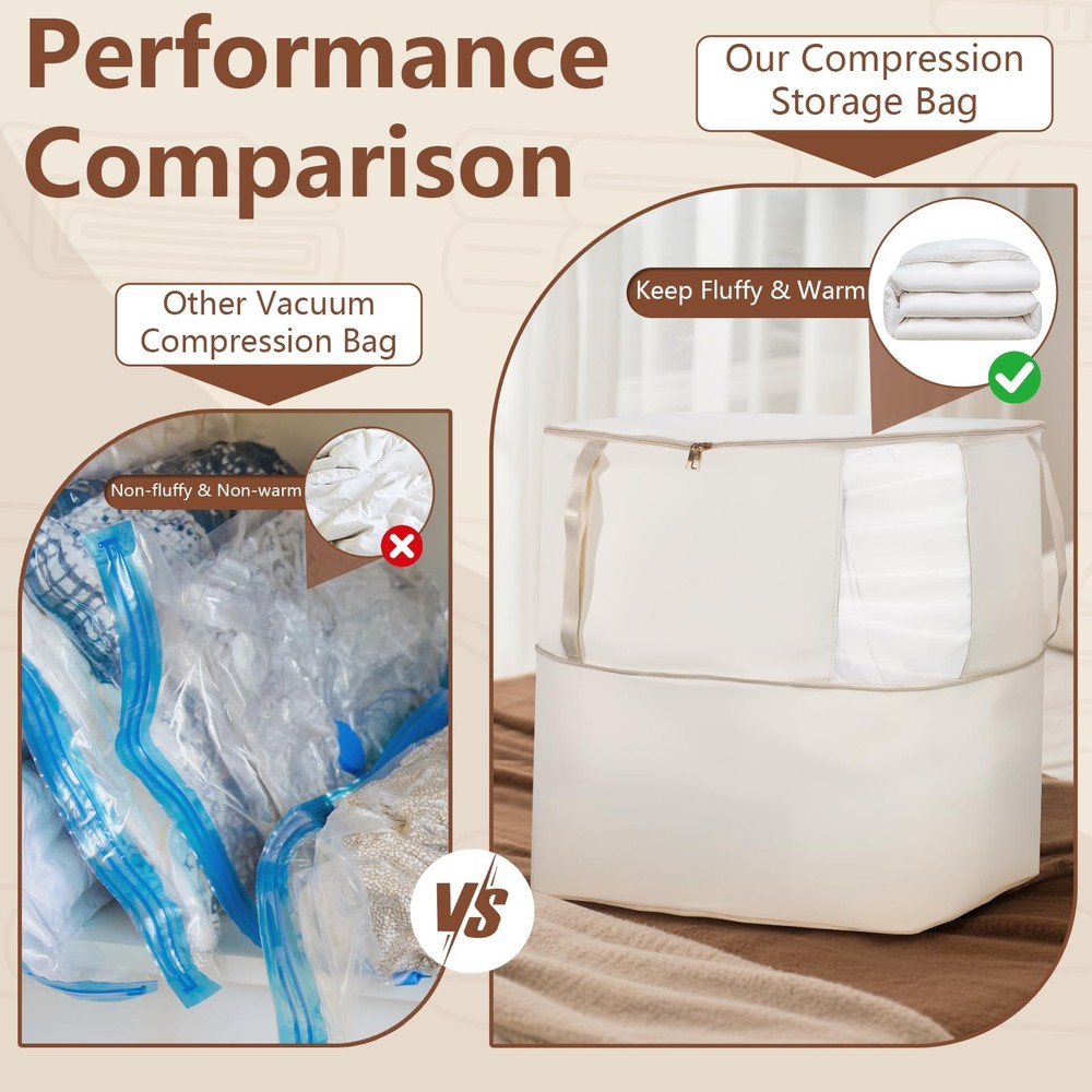 Compression Storage Bags for Down Comforters, Foldable Reusable Organizer for...
