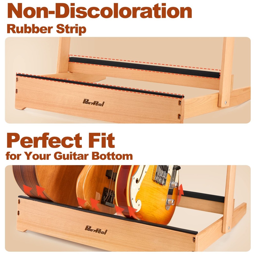 Guitar Stand - Folding Design, Solid Beech Wood, Multiple Guitar Rack with Re...