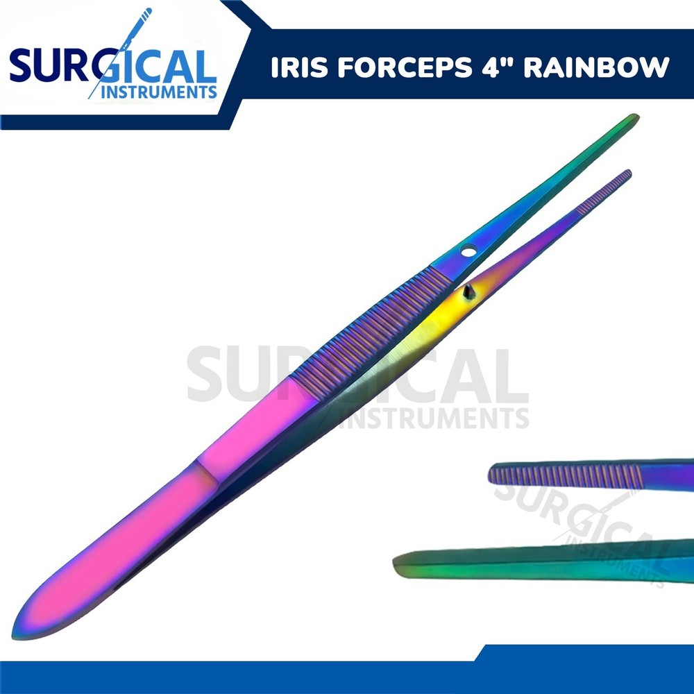 Iris Forceps 4" - Fine Point Multi Rainbow Color Stainless Steel German Grade