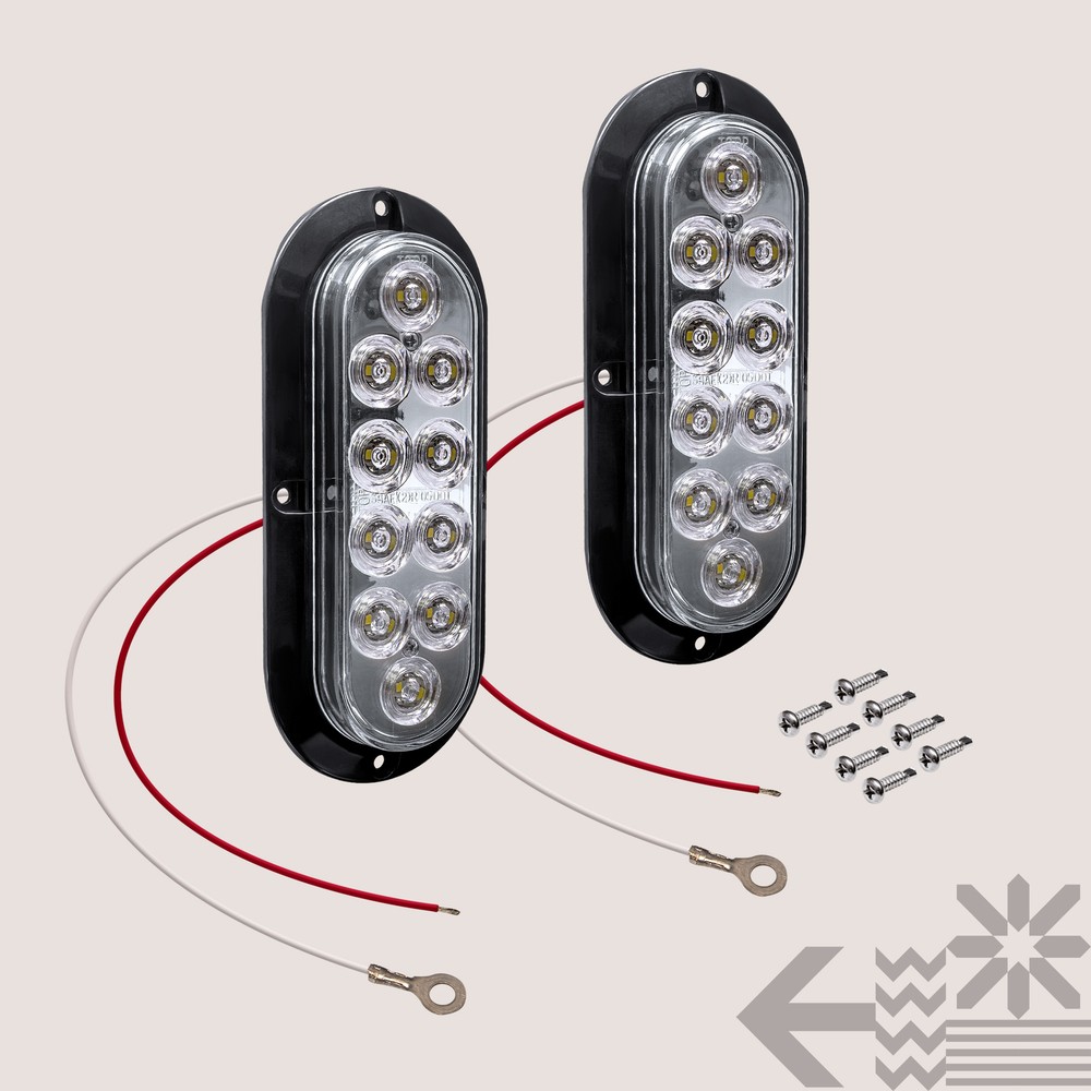 2pc Waterproof 6" Oval White LED Surface Mount Boat Trailer Tail Light Reverse