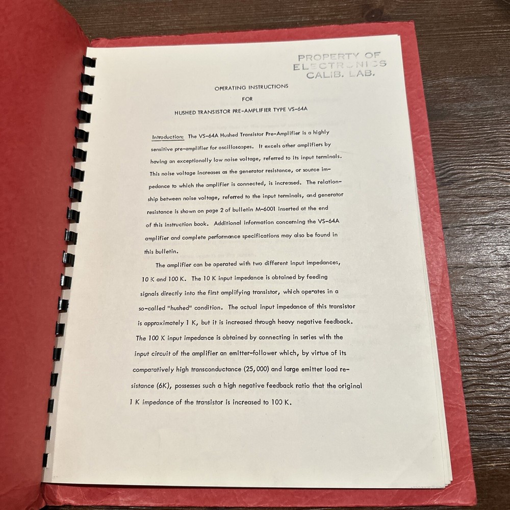 Millivac Model VS-64A Hushed Transistor Pre-Amplifier Operating Instructions