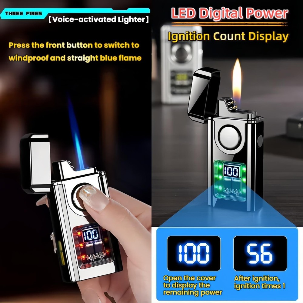 Smart Voice-Activated Lighter - 3 Flames (Blue Torch, Soft Flame & Dual Arc) ...