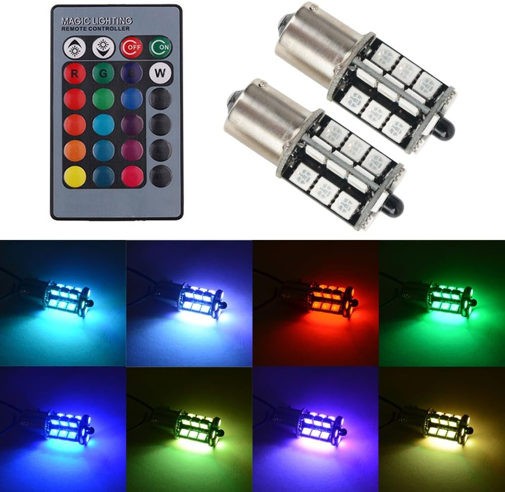 1156 LED RGB Bulb Amber White Red Multicolor 16 Color Changing Brake Lights Turn