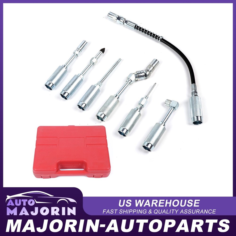 7PCS Grease Gun Adapter Fitting Lubrication Accessory Set Kit With Case