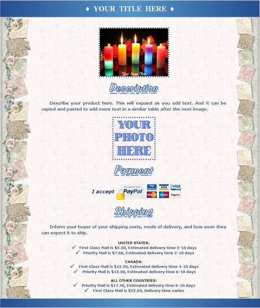 AUCTION TEMPLATE Parchment Design - FREE Email Shipping