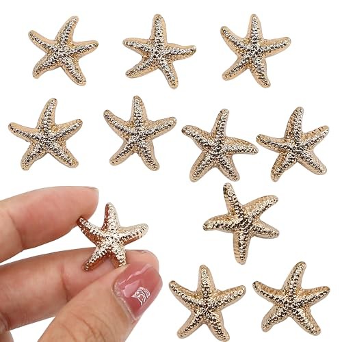 10PCS Tiny Starfish Shaped Shell Buttons, 0.79" x 0.79", Glittering Antiqued