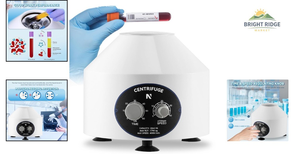 Lab Centrifuge Machine with Timer, High Strength Plastic, and Smooth Running