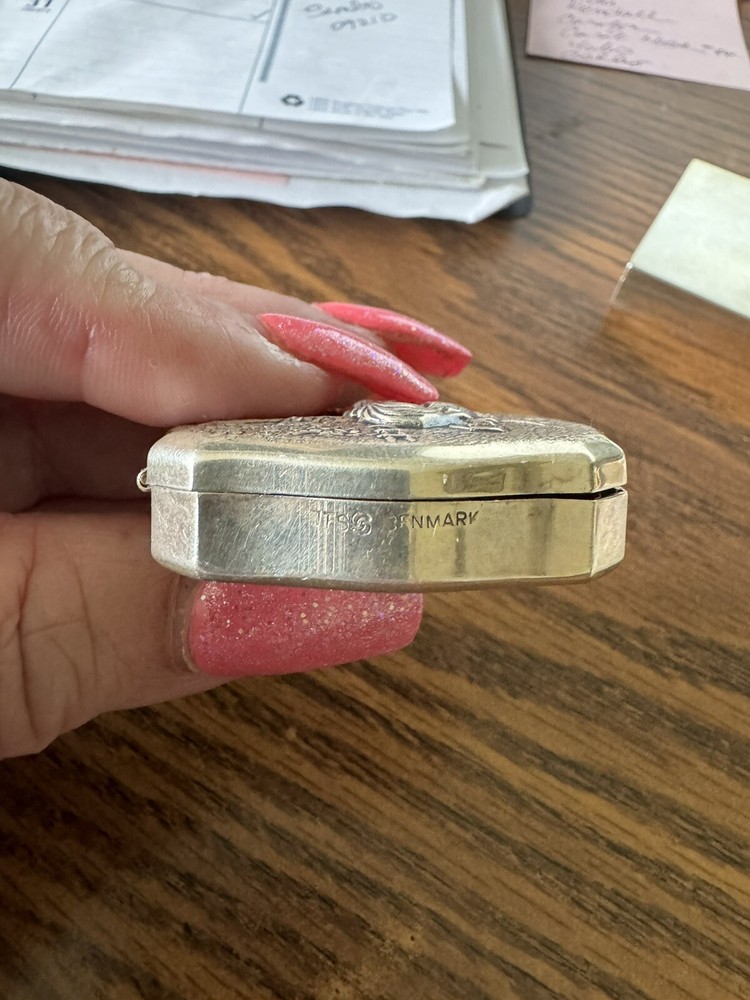 Vintage Silver Pill Box Denmark Tavern Scene Box