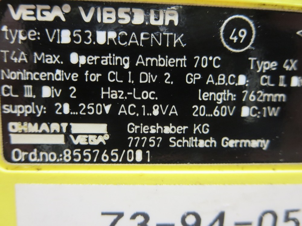 Vega, VIB53 (URCAPNTK), Level Switch Sensor, 762MM Vibrating Level
