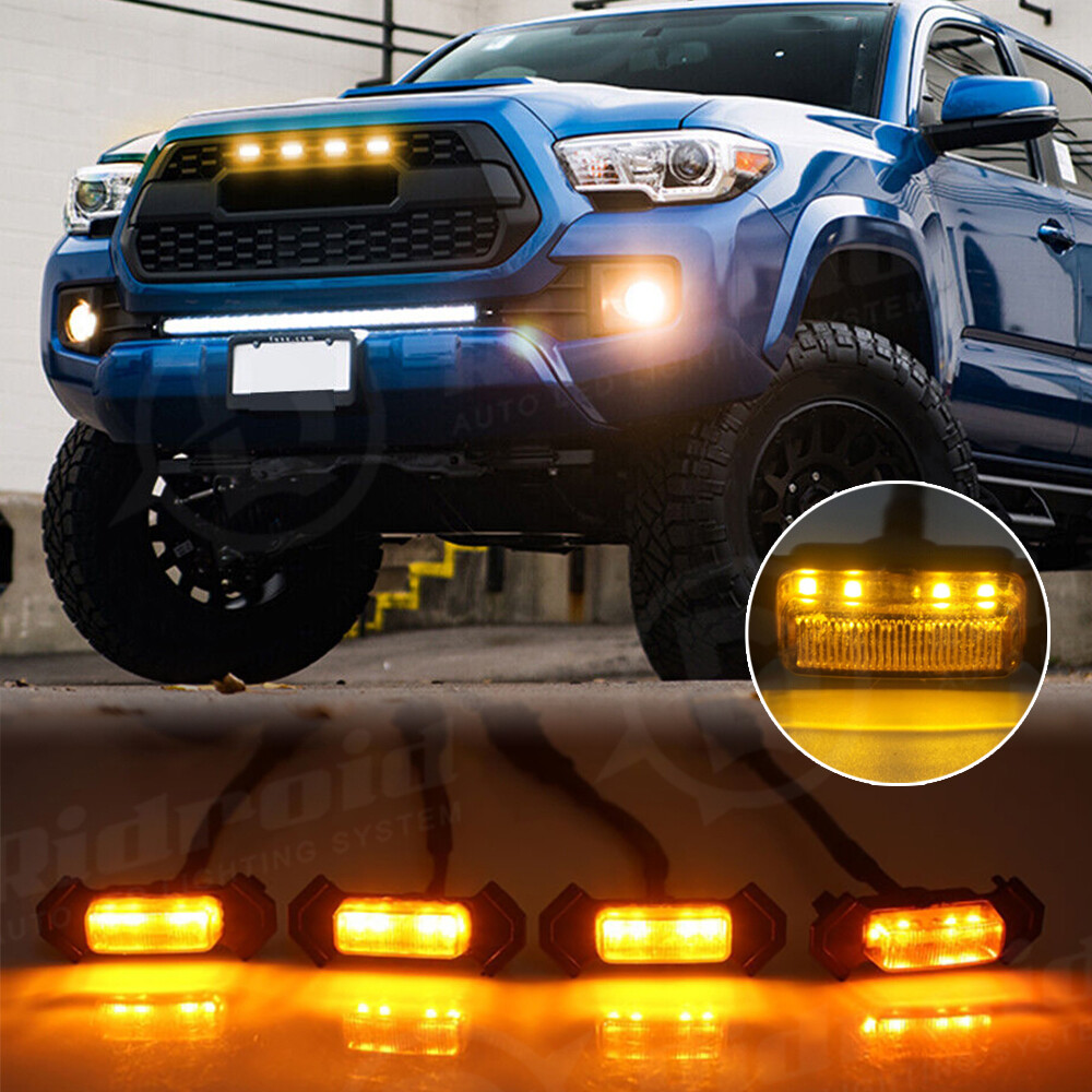 4x Raptor Style LED Amber Grille Lights Kit For Toyota Tacoma TRD Pro 2016-2023