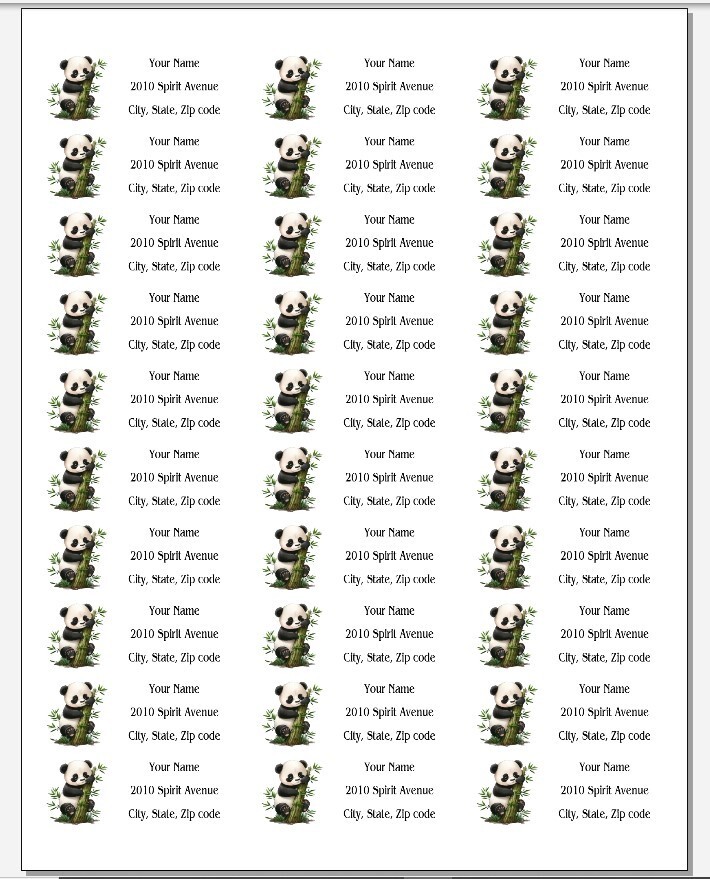 150 Panda Bear Bamboo Shoots Mailing Return Address Labels Personalized