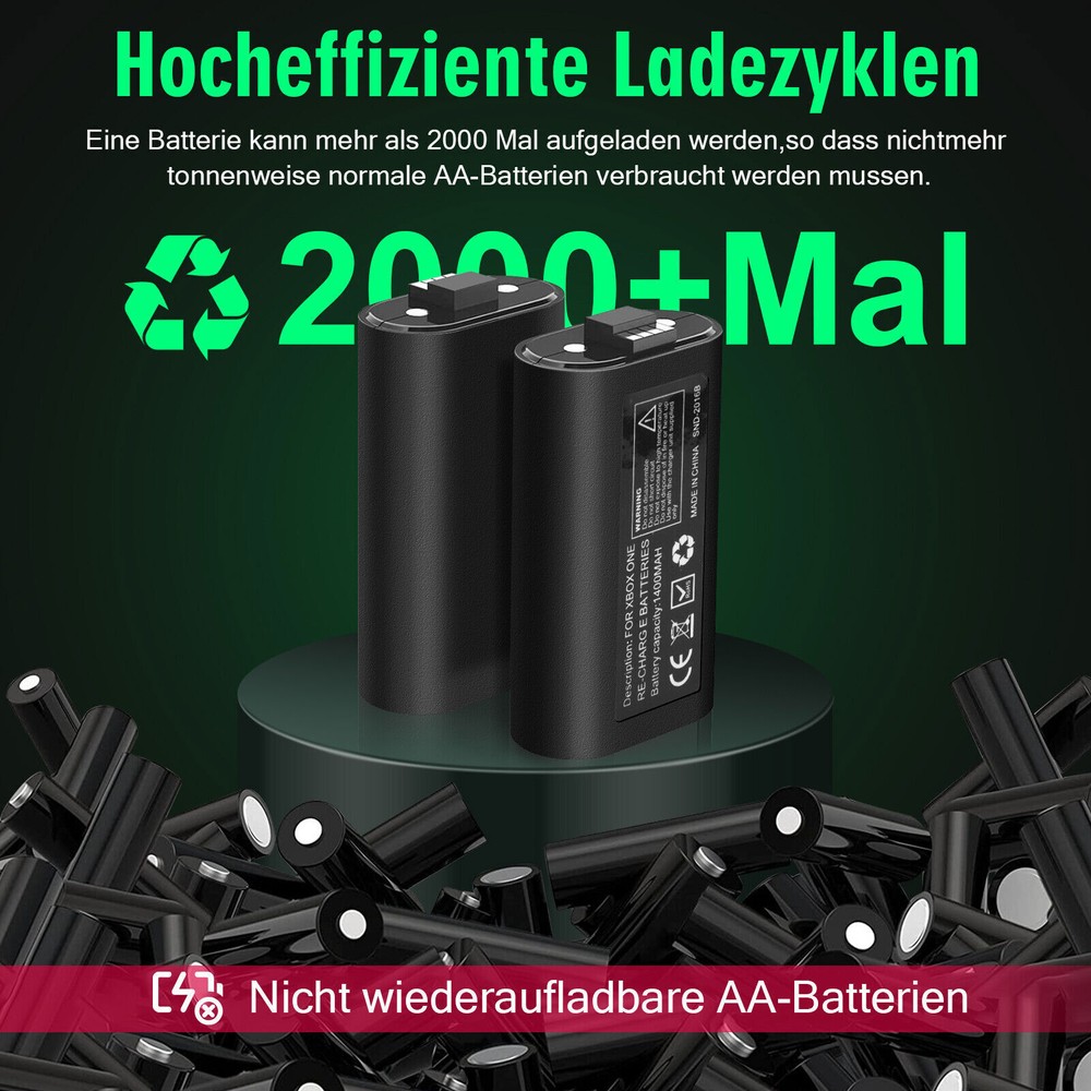 2 Pack Rechargeable Battery + Play & Charge Kit Cable For Xbox One Controller