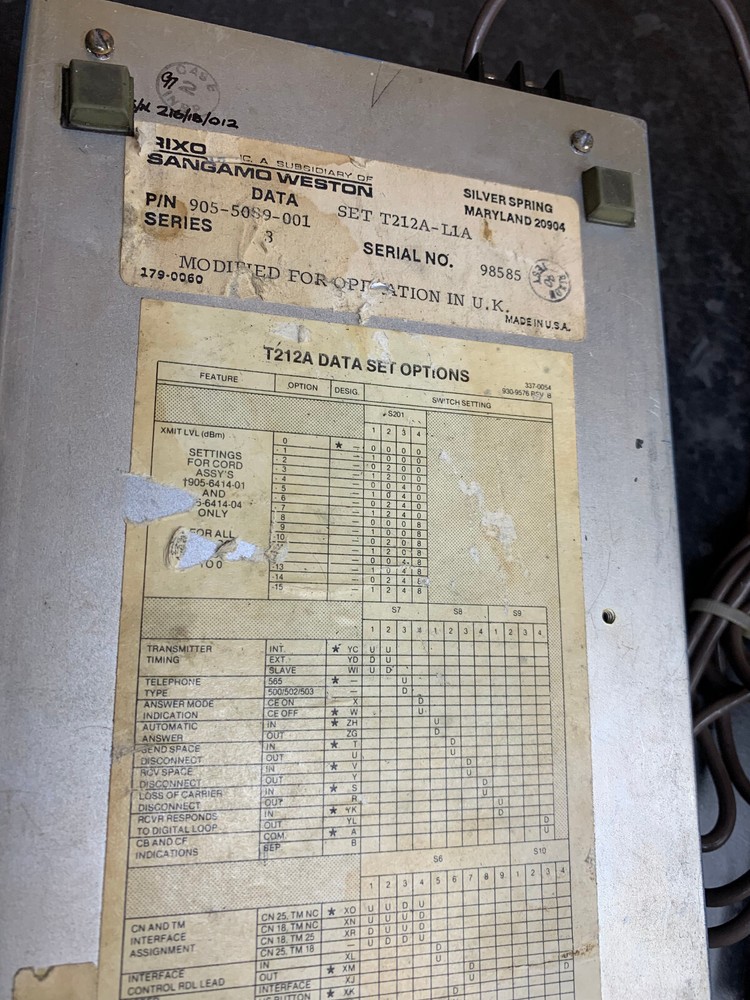 Vintage Data Modem Rixon Sangamo T212A L1A - Untested