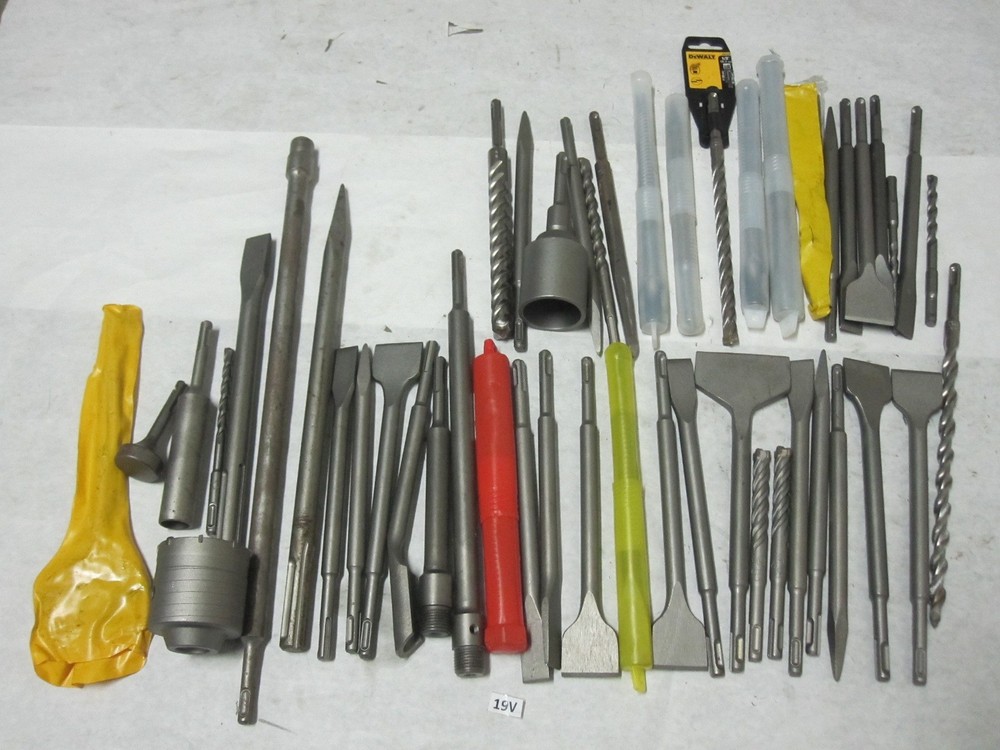 Lot of SDS Max + Other Chisel Scraper Hammer Drill bits + Other Tools