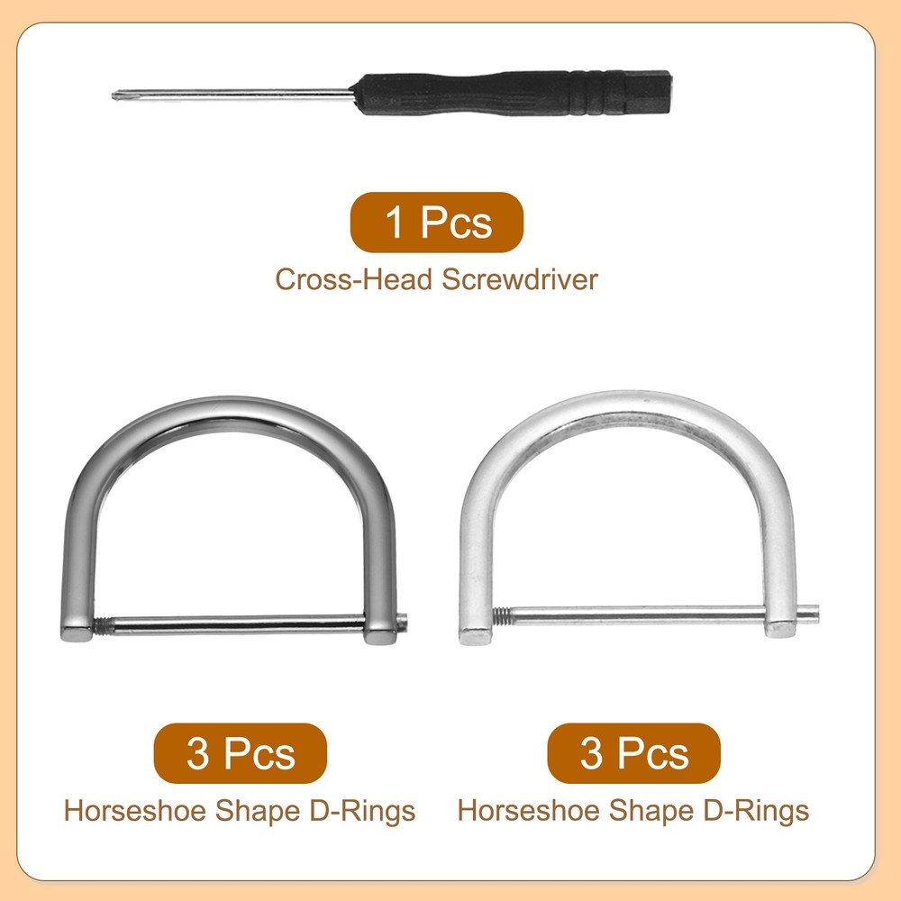 8 Pcs 1-1/2" U-Screw D Rings for Silver/Black