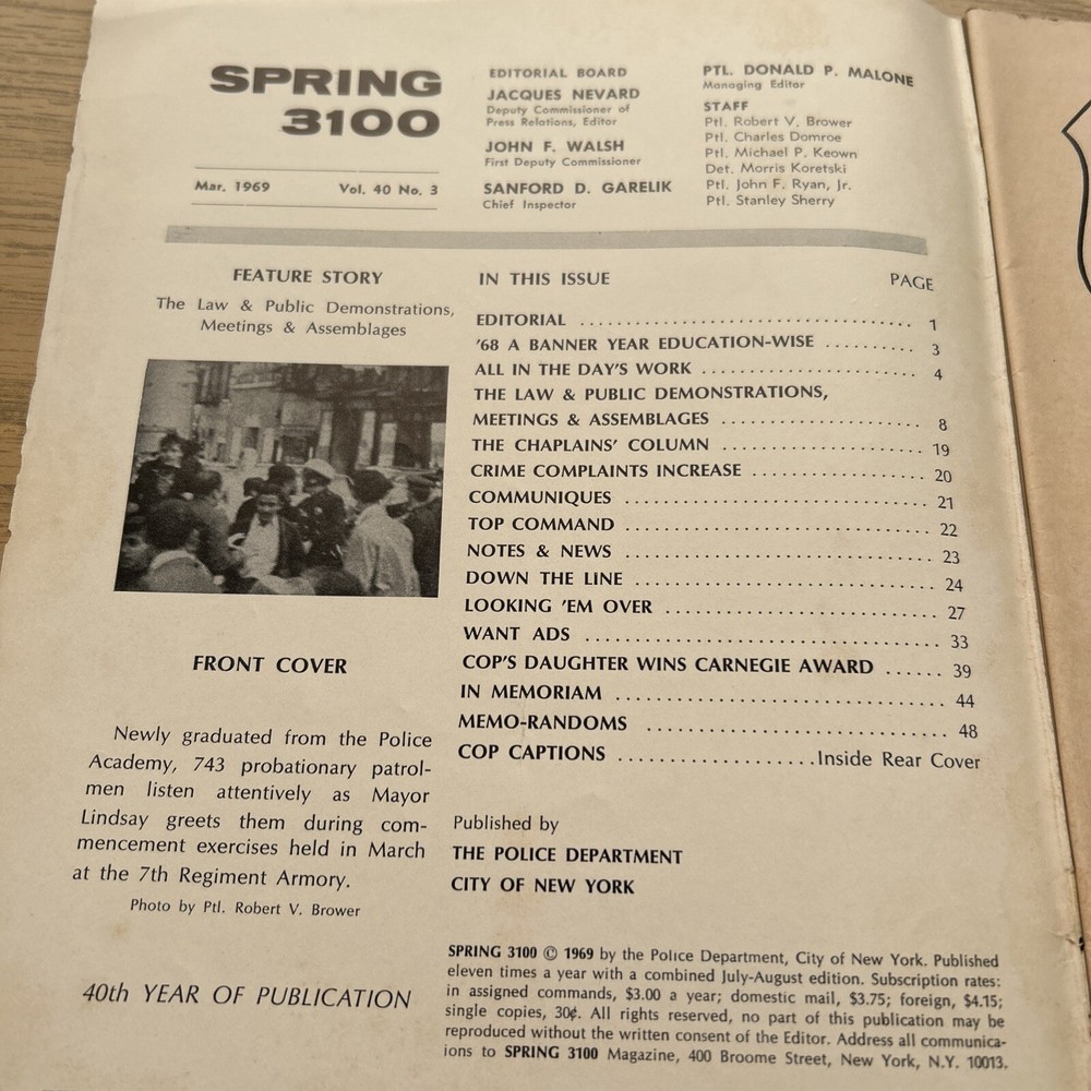 SPRING 3100 NYPD MAGAZINE MARCH 1969