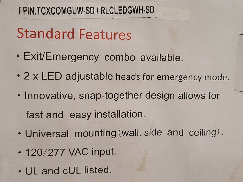 EVENLITE TCXCOM R U W SD Telesis TCX LED Exit LED Emergency LIGHT ONLY NO HEADS