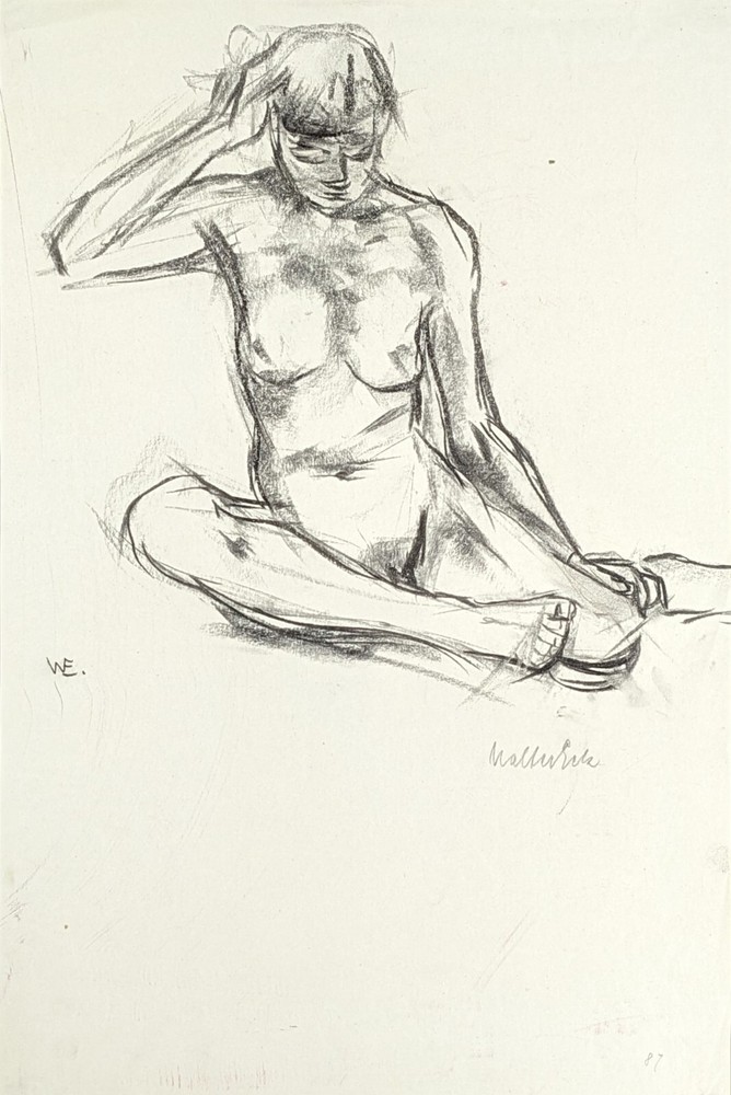 Walter Eck, female nude, drawing, autographed