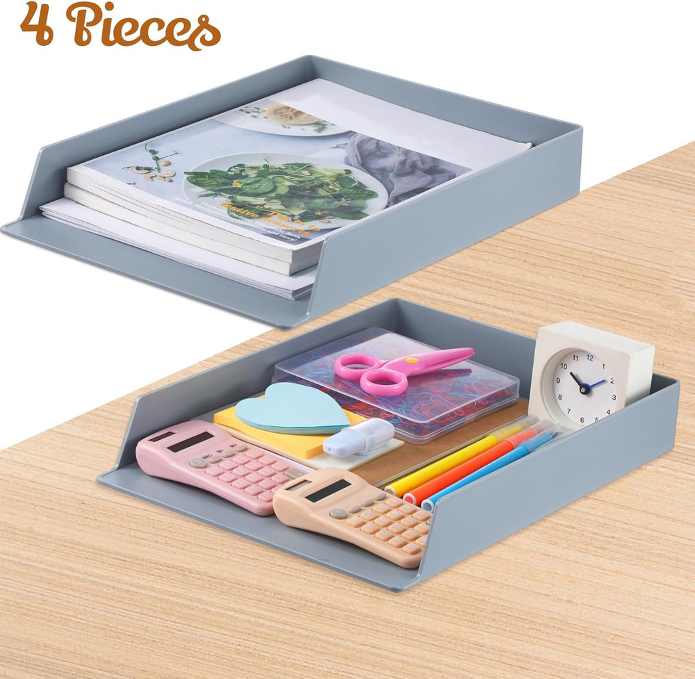 4 Pcs Stackable Paper Trays Rectangular Plastic Desk Holder Desktop Document Fil