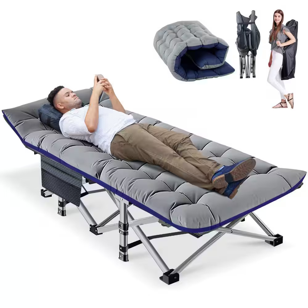 Folding Camping Cot Extra Wide Heavy Duty Sleeping Cot with Carry Bag Double Lay