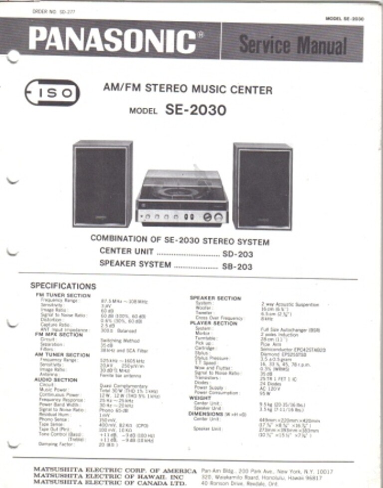 PANASONIC SERVICE MANUAL FOR SE-2030 SCANNED PDF E-FORMAT)