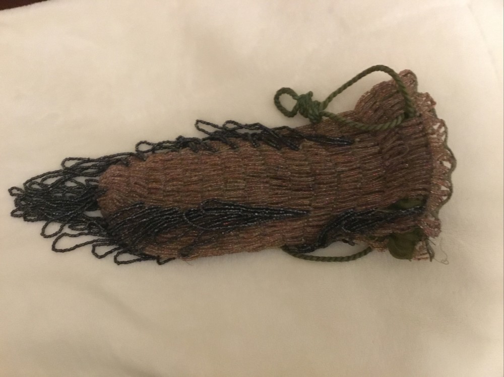 Antique Purse Flapper Style Beaded Fringe Drawstring