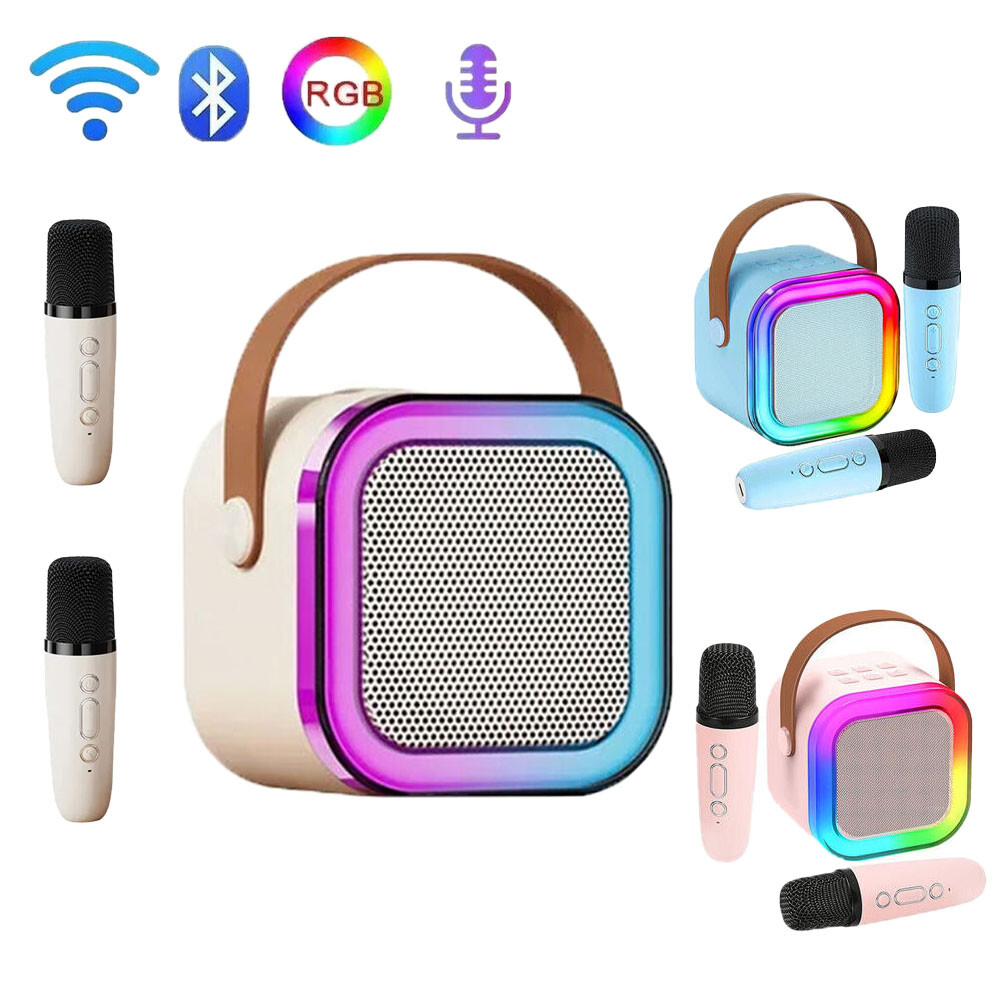 Portable Mini Karaoke Machine Bluetooth Speaker Kids with 2 Wireless Microphone