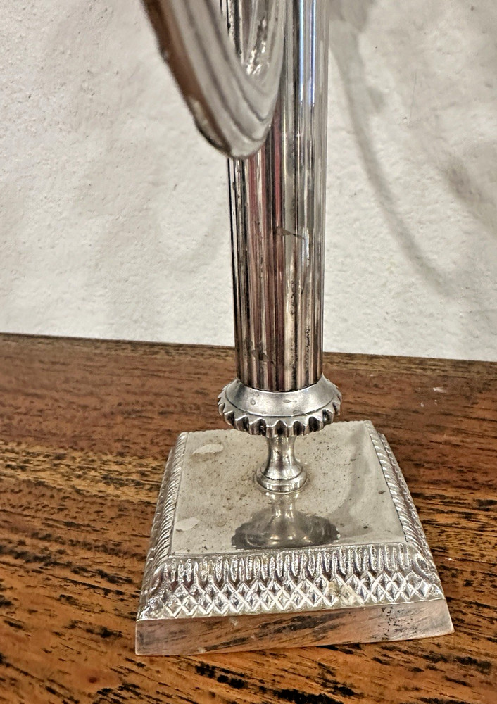 Empire Style Silver Plate 3-Light Candelabra Fluted Column, Square Base 11" tall