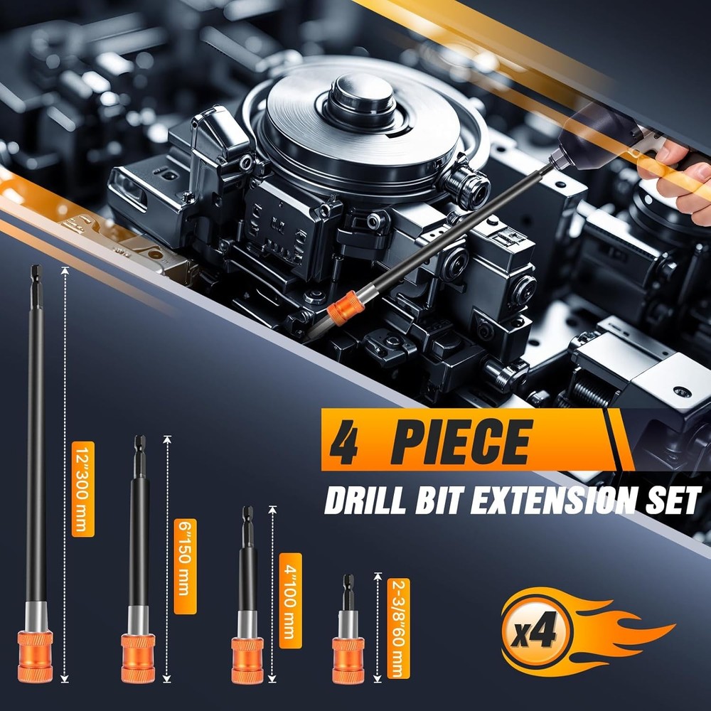 4Pcs Drill Bit Extension Set,Magnetic Drill Screwdriver Bit Holder Extender with