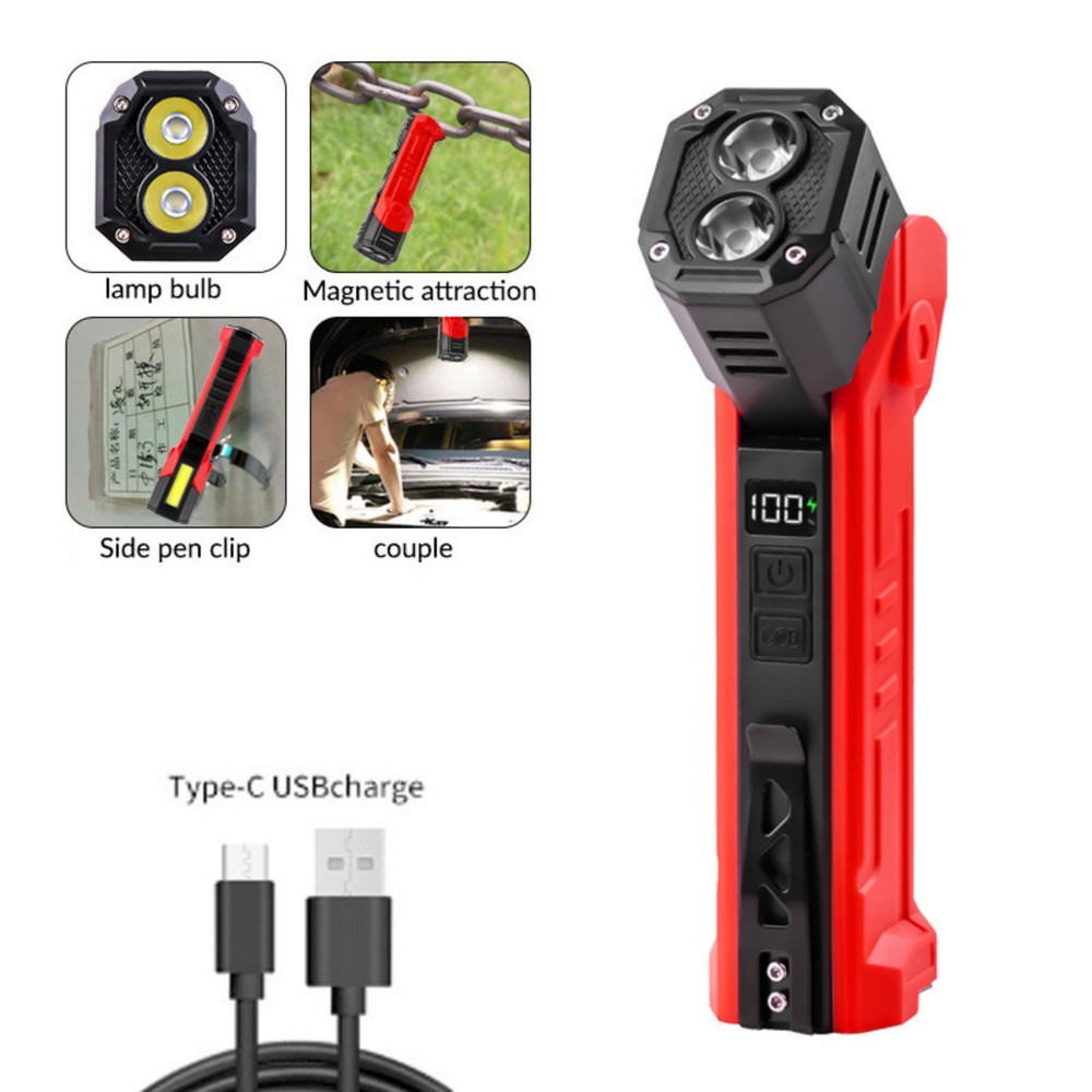 Magnetic Base LED Work Light 600LM Rechargeable Type-C Flashlight Lamp Tool