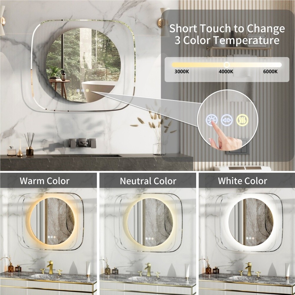 LED Bathroom Mirror Antifog Vanity Mirror Backlit Dimmable Hanging Makeup Mirror