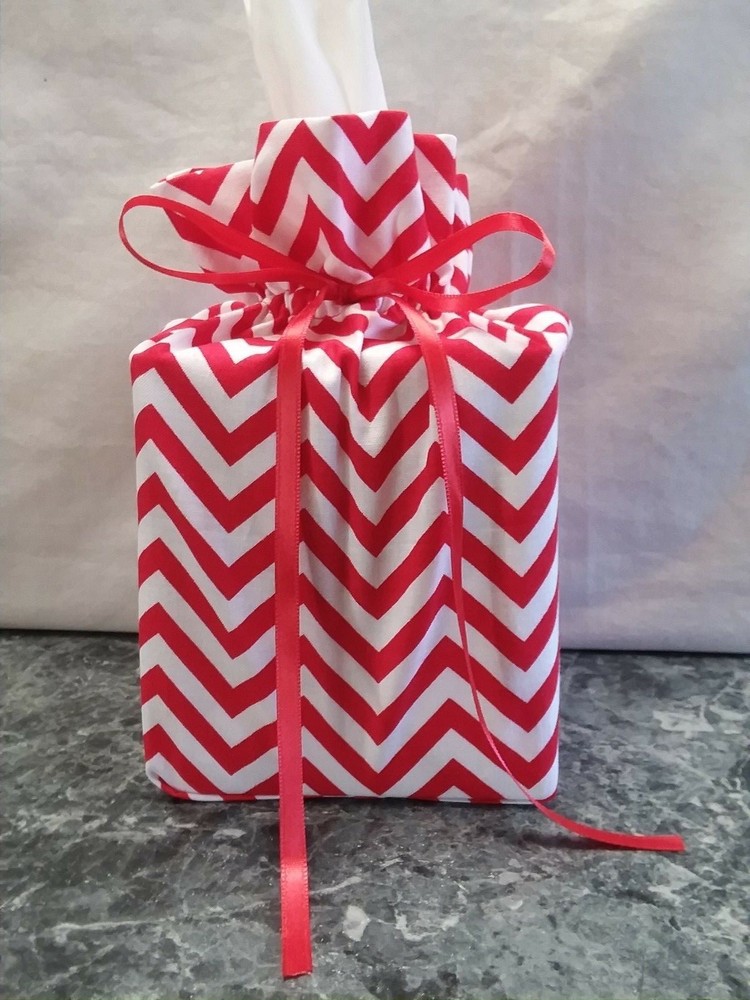 Red & White Stripes Cotton Fabric Handmade square Tissue Box Cover