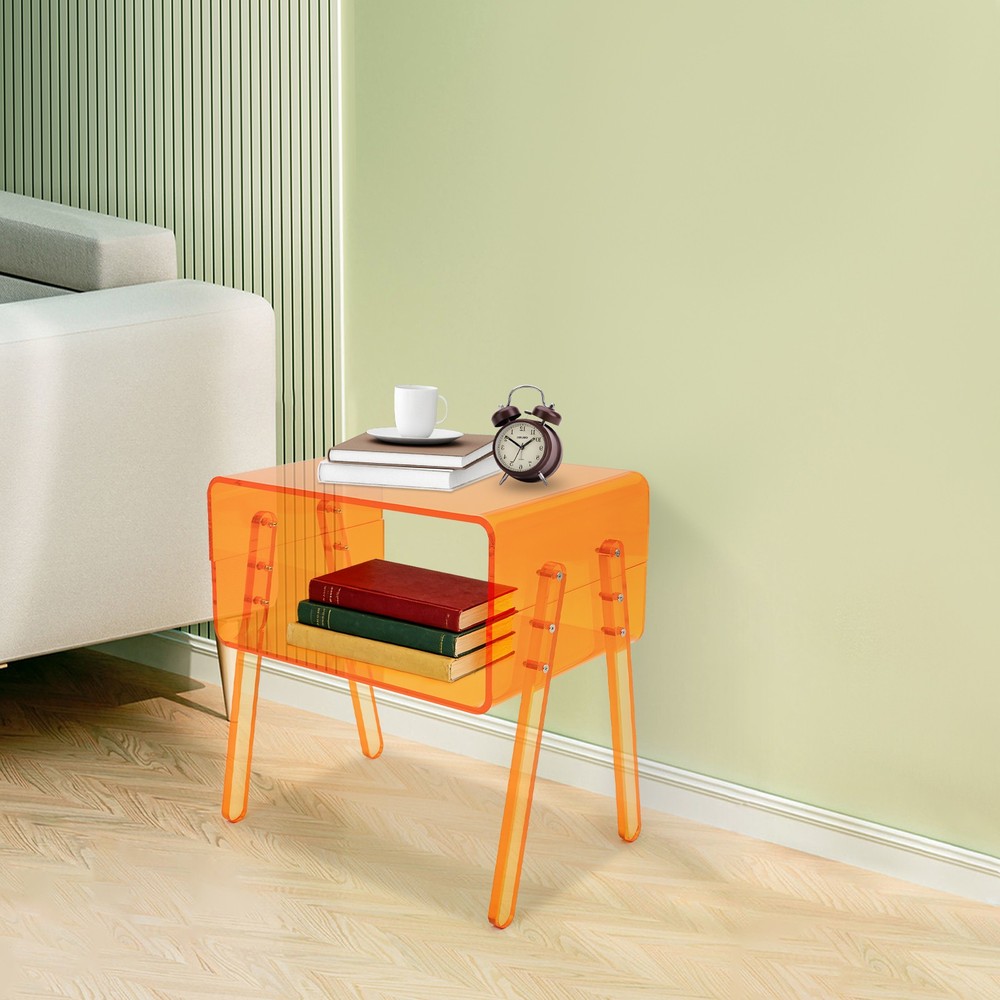 Acrylic Side Table, Orange Nightstand, Decorative Display Table, Coffee Table